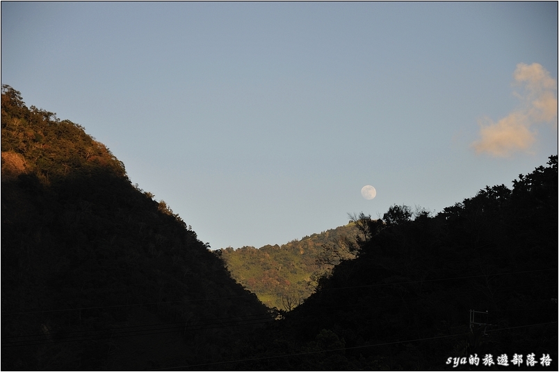 傍晚，月亮已經等不及的跳出山頭。